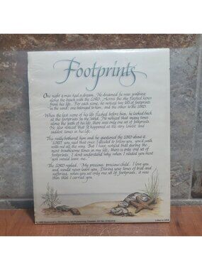Vintage Unframed Footprints in the Sand Christian Religious Art Print Wall Decor